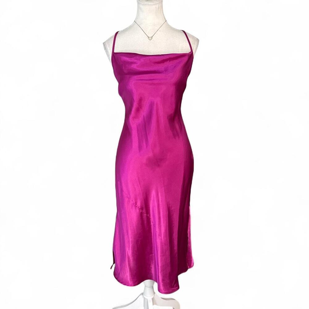 Y2K Bebe pink satin maxi going out sexy slip dress Size XS